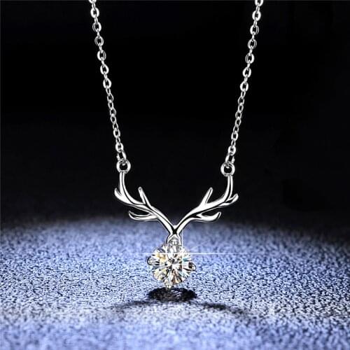 Silver Platinum Diamond Test Passed Excellent Cut 1 Carat D Color High Clarity Moissanite Deer Pendant Necklace PT950 Chain