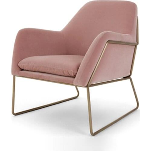 Modern Fashion Single Sofa Chair Armrest Nordic Minimalist Sofa Living Room Chair Flannelette Soft Seat Cushion Metal Iron Frame