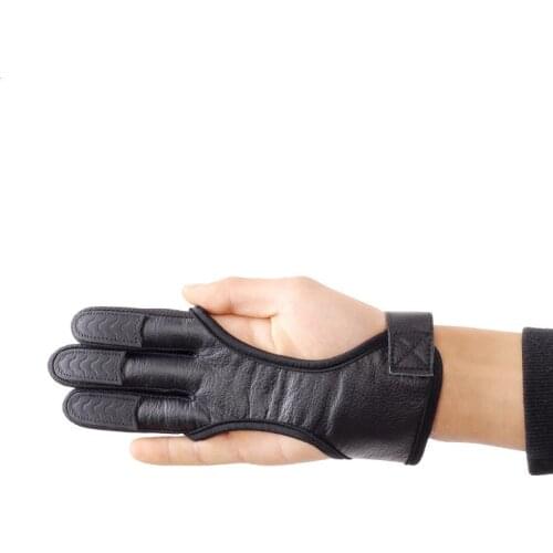 Archery Protective Glove 3 Fingers Hand Leather Black Guard Glove Safety Archery Gloves for Recurve Compound Bow Shooting