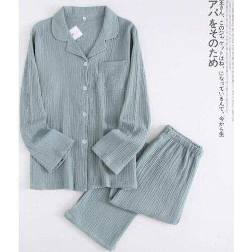 Comfortable Pajamas 100% Cotton Couples Thin Long Sleeve and Pants Household Sleepwear Sets for Men Women