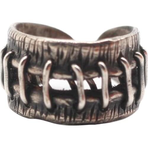 Antique Vintage Dark Cool Punk Scar Ring Wedding Band Rings Men Biker Jewelry Adjustable Opening Copper Ring