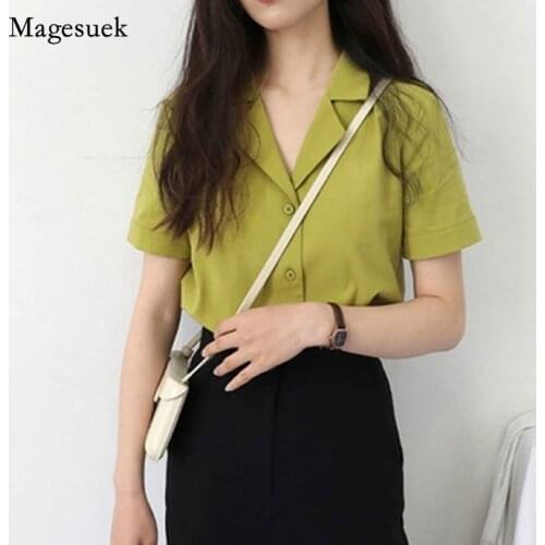 Suit Collar Women Shirts Summer Short Sleeve Office Lady Fashion Blouse Tops Solid Shirt for Women Blouses Blusas Feminine 10166