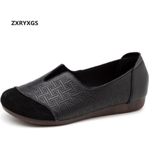 Promotion Sale Top Cowhide Splicing Genuine Leather Shoes Women Flat Shoes Comfortable Soft Non-slip Casual Shoes Woman Shoes