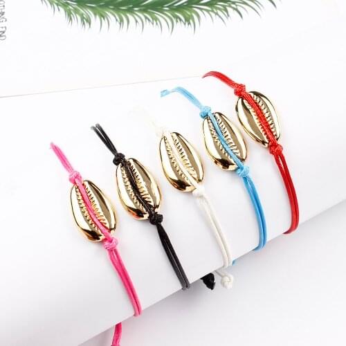 2019 Fashion Simple Hand Woven Rope Bracelet Bangle Colorful Rope Chain Charm Gold Alloy Shell Accessories for Women Men Jewelry