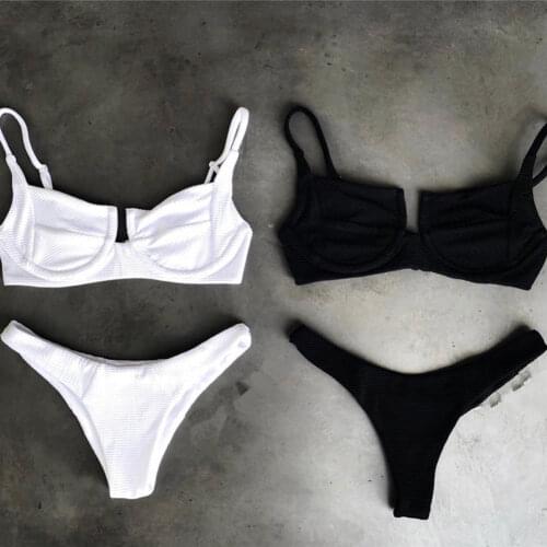 Women Sexy Bikini Set Solid Color Backless Bandage Push-up Padded Swimwear G-string 2pcs Beach Clothes