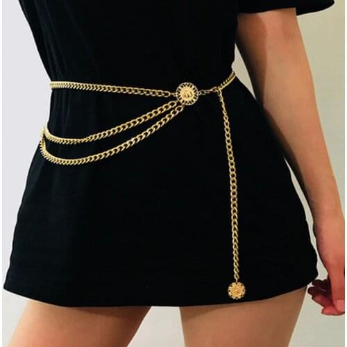 Women Fashion Belt Hip High Waist Gold Silver Narrow Metal Chain Belt Chunky Fringes Crystal Diamond Waist Chain