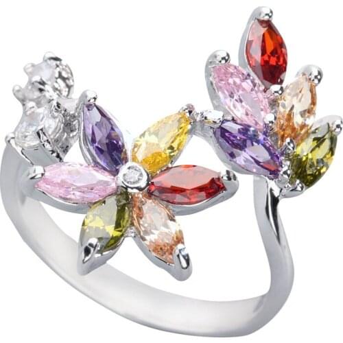 Glamorous Multi-Color MultiGem 3*5mm Semi-precious Stone Silver Cool For Women Ring Q1767