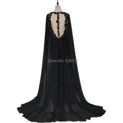 YNQNFS MD77 Real Pictures Elegant Cape Cloak Sleeves Party Gowns Open Back Mother of the Bride Dresses Blue/Black Color 2019