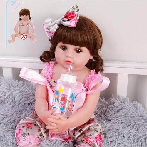 22 Inch Reborn Baby Doll With Floral Sling Skirt Lifelike Newborn Babies Doll With Giraffe Toy Full Body Silicone Dolls
