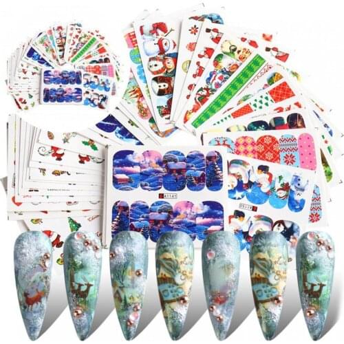 48Pcs Beautiful Colorful Christmas Series Manicure Transfer Decal Sticker Portable Manicure Sticker Compact for Party