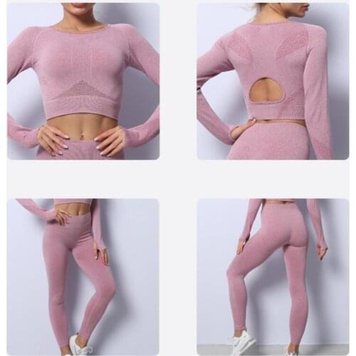 5 colors 2pcs Yoga Set Seamless leggings Women Gym Workout Clothes Sports Long sleeve shirt+sprots Fitness pants sportswear