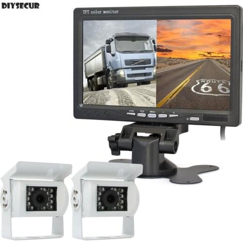 DIYSECUR DC12V - 24V 7" 2 Split LCD Screen Car Monitor HD CCD Rear View Car Camera White System for Bus Houseboat Truck