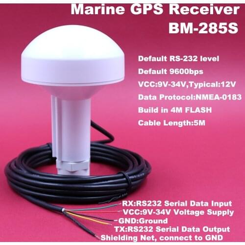 BEITIAN Marine GPS ,VCC 12V,9600bps,RS232 boat ship GPS receiver GNSS DIY Connector with screw tube,BM-285S
