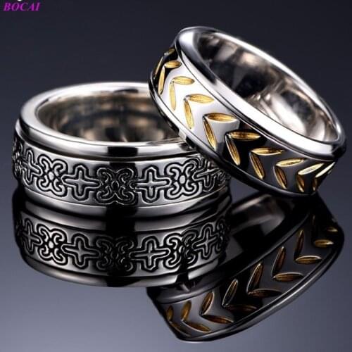 BOCAI Original design Solide S925 sterling Silver Ring 2020 new fashion rotatable mans personality retro Thai silver ring