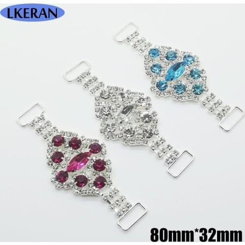 LKERAN 2019 NEW 80*32mm 5PC White/Magenta/Lake Blue Charm Chain Bikini Connectors/ Buckle Metal diamond rhinestone bikini Chain