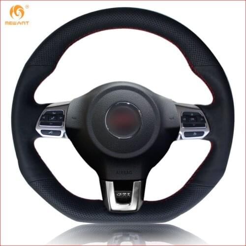 MEWANT Black Artificial Leather Steering Wheel Cover for Volkswagen Golf 6 GTI MK6 VW Polo GTI Scirocco R Passat CC R-Line 2010