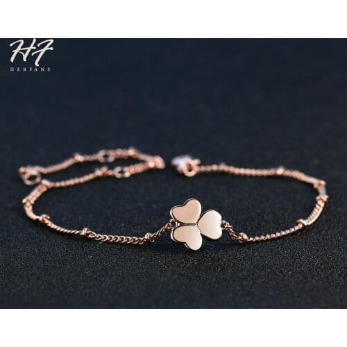 Elegant Clover Bracelets for Women Romantic Leaf Rose Gold Color Simple Chain Bangles Fashion Jewelry For Girl Wholesale H142