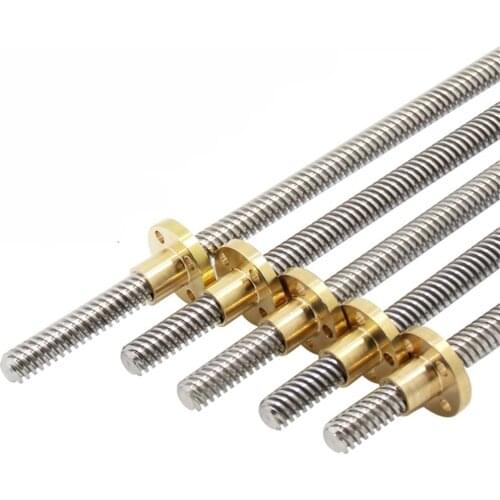 T8 Lead Screw for RepRap 3D Printers Parts Trapezoidal Screw Copper Nuts Leadscrew Part Length 250mm 300mm 350mm 400mm 500mm