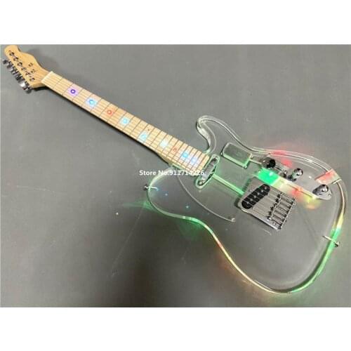 Custom version acrylic crystal transparent electric guitar color LED light can be customized free shipping