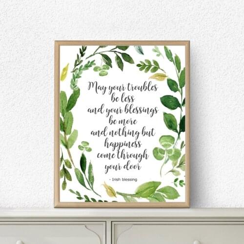 Irish Blessing Quote Wall Art Canvas Print and Poster Watercolor Green Wreath Irish Painting Wall Picture Home Room Decoration