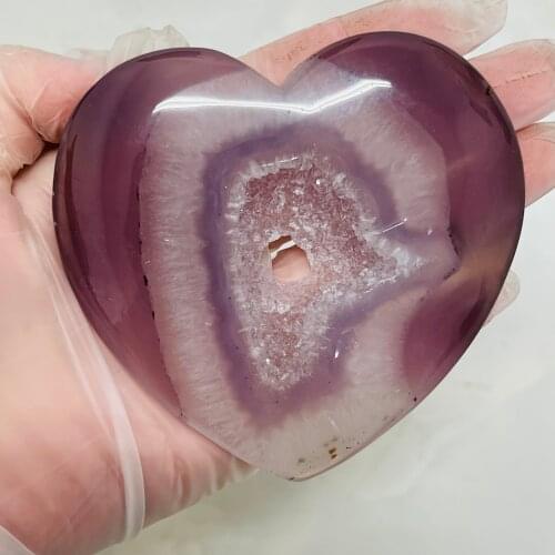 1Pc Natural Heart Striped Agate Crystal Carved Love Healing Gemstones Home Decoration & Stone Craft