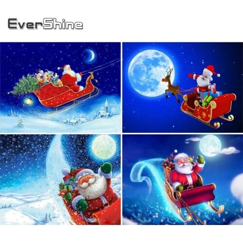 EverShine Diamond Embroidery Full Drill Square Santa Diamond Painting Winter Mosaic Night Picture Of Christmas Tree Room Decor