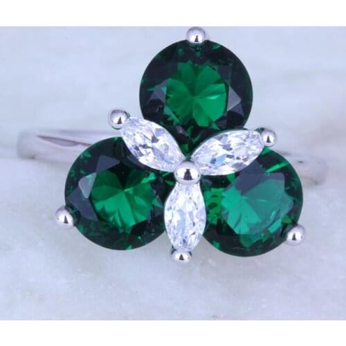 Love Monologue Flawless Green imitation Emerald White Cubic Zirconia Silver Color Rings for Womens J0415 Size 6/7/8