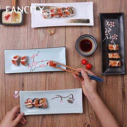 FANCITY Creative Japanese style underglaze hand-painted rectangular sushi plate, household desserts, dessert plate, ceramic tabl