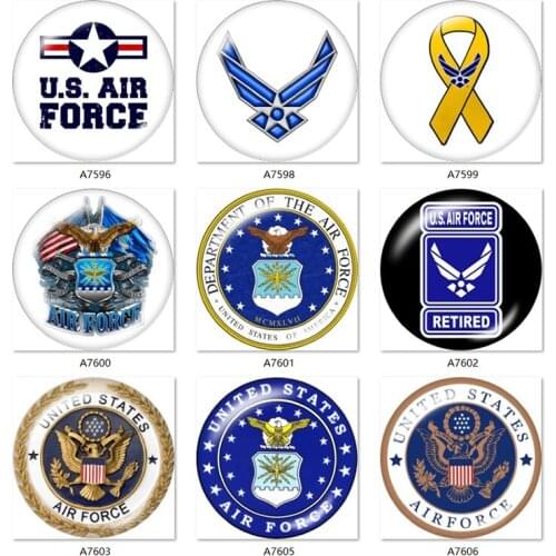 AIR FORCE 12mm/18mm Round glass cabochon flat back Making findings snap button jewelry A7596