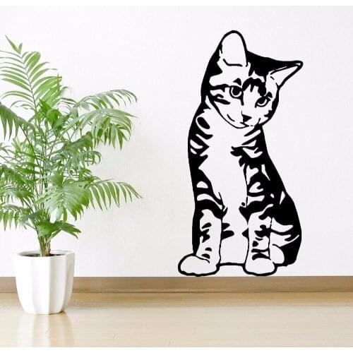 Cat Feline Puppy Sitting Sat Animal Lovely Wall Stickers for Living Room Home Art Decor Vinyl Decals Nursery Kids Room YY238