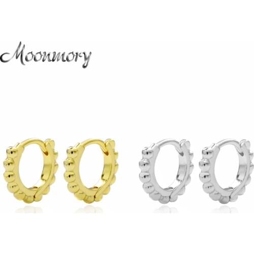 Moonmory 2021 New Design 925 Sterling Silver Beads Huggies Middle Hoops Women Luxury Fashion High Quality Rock Punk Earring