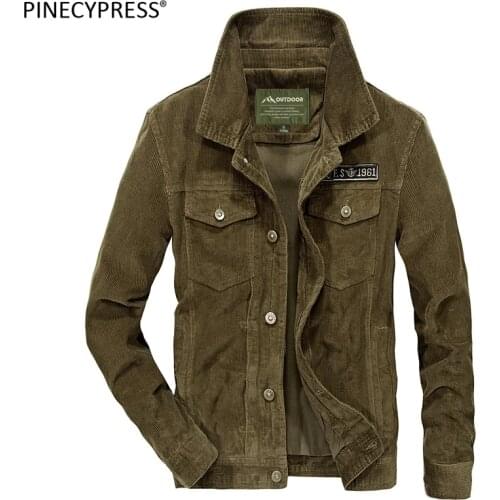 100% Cotton Corduroy Men Jacket Spring Autumn Winter Pockets Mens Green Male Fashion Solid Color Military Bomber Man Jackets