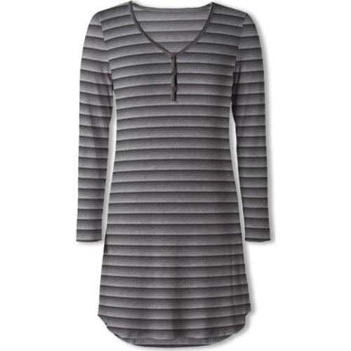 Neatie Kiddie Stripe Night Sleepwear Dress Women Casual Long Sleeve V-neck Short Nightgowns Female Loose Home Dress Clothes