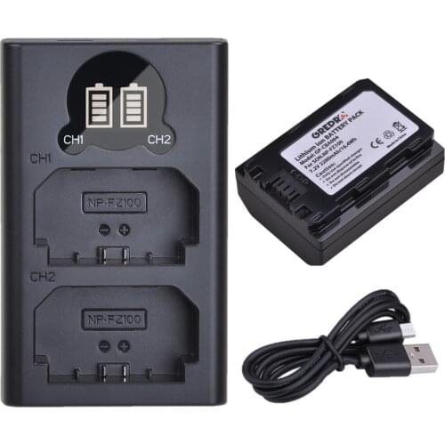 NP-FZ100 NP FZ100 Battery + Dual Charger with type-C Port for Sony Alpha 7 iii, A7III, A7Siii, A7R III, A9ii, A7RIV, A9 Camera