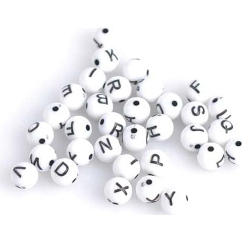 Wholesale Letter Alphabet circle Acrylic Charm DIY Round Spacer Beads White color 8x8mm 100Pcs YKL0147X