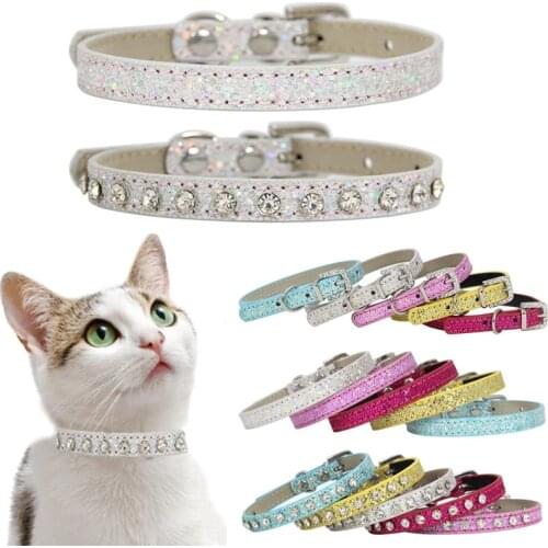 Dog Cat Collar Shining Rhinestone Leather Strap Kitten Accessories Luxury Diamond Dog Necklace for Pet Small Dogs
