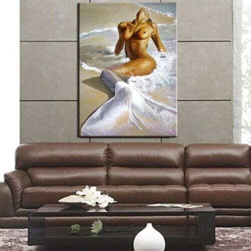 Hand painted Mermaid oil painting nude woman canvas wall art high quality naked figure picture for wall decoration