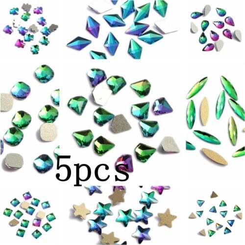DIY Nail Art Gems 5pcs Rainbow Glass Rhinestone For Flatback Nail Stickers DIY Craft Art Charm Stones