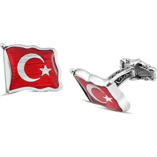 Silver Wavy Turkish Flag Enamel Cufflink