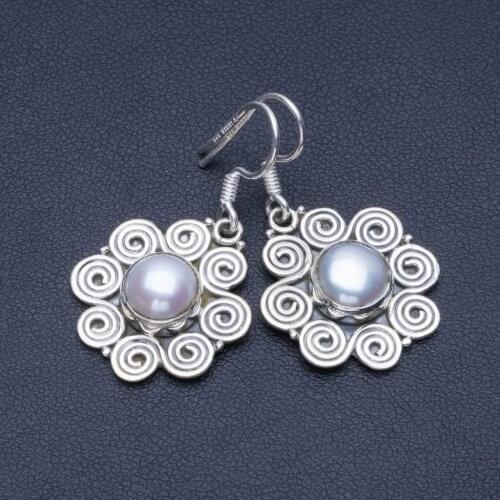 Natural River Pearl 925 Sterling Silver Earrings 1 1/4" Q1690