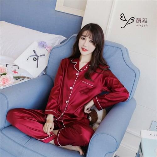 Imitation silk elastic silk satin solid green red pajamas for womens home wear pajamas