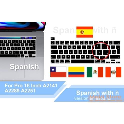 Silicone Spanish EU Version For 2020 MacBook Pro 13 inch A2338 M1 A2289 A2251 for MacBook Pro 16 inch A2141 Keyboard Cover Skin