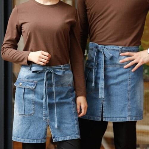 Blue Denim Waist Apron Cafe Barista Bartender Waiter Waitress BBQ Pastry Chef Catering Uniform Florist Gardener Work Wear B58