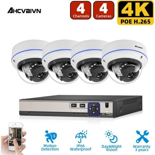 4CH 8MP FHD POE Video Surveillance Cameras System H.265+ 8MP NVR With Outdoor Waterproof Security IP Cameras Audio Record