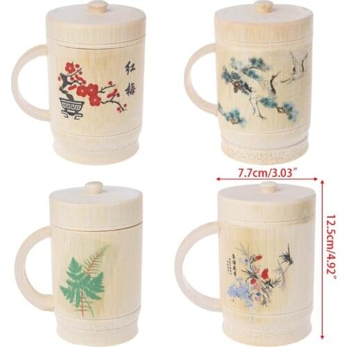 Traditional Chinese Painting Handmade Natural Bamboo Cup Lid Set For Tea Water #0622