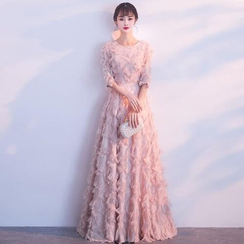 Evening Dresses Long O-neck With Half Sleeves A-line Floor-Length Formal Women Elegant Plus Size