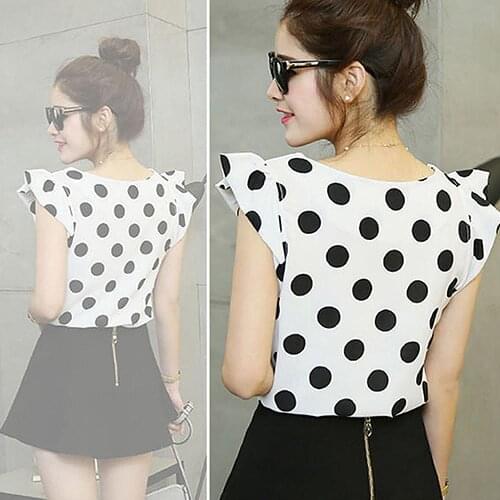Dropshipping Fashion Women Polka Dots Casual Chiffon Blouse Short Sleeve T-shirt Summer Tops