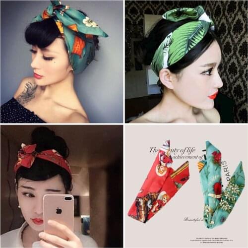 Fashion Rockabilly Ladies Knot Pattern Print Headband Vintage Head Wrap Scarf Hair Band Retro 50s Women
