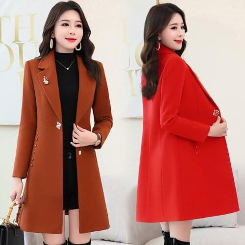 Spring autumn womens long woolen jacket coat new Slim long woolen coat Female Casual warm Wool & Blends coat
