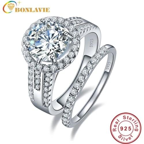 3.45ct 925 Sterling Silver ring s925 silver Round White Topaz jewelry Wedding Rings For Women set vintage ring